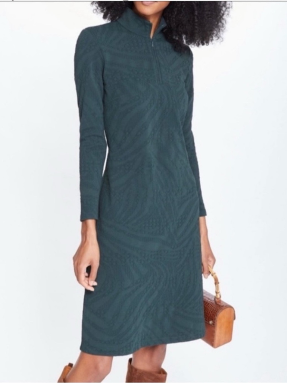 J. McLaughlin Bedford Dress Hunter Green Zebra Jacquard L NWT Preppy Office Work